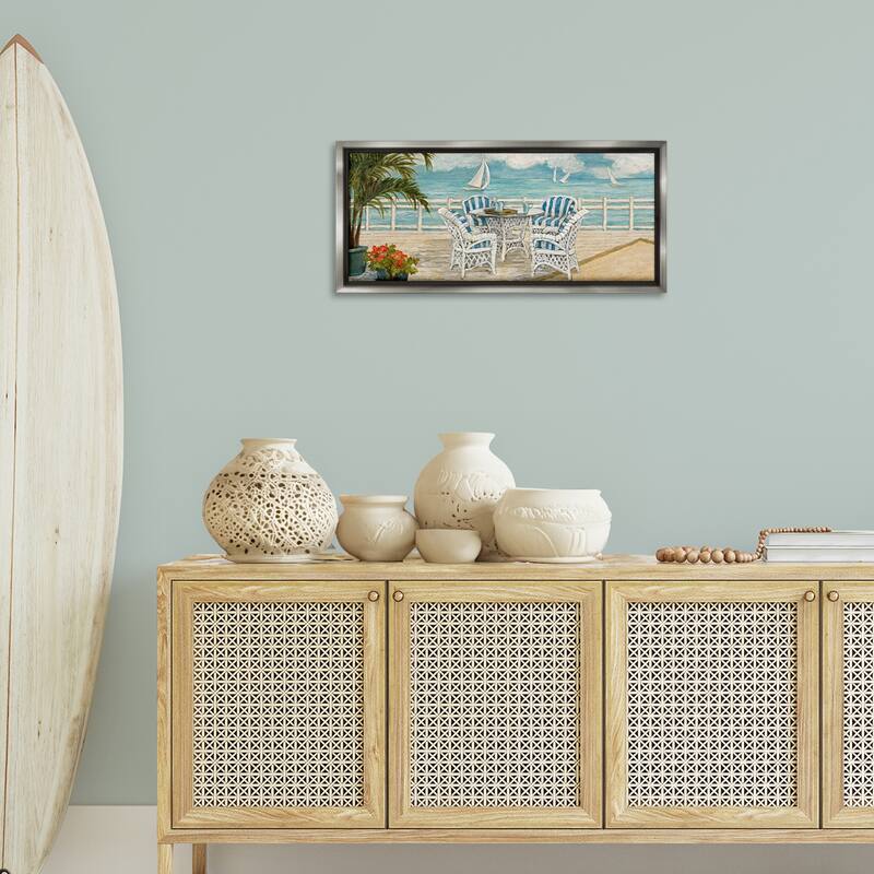 Stupell Summer Beach View Deck Framed Floater Canvas Wall Art Design By Charlene Olson