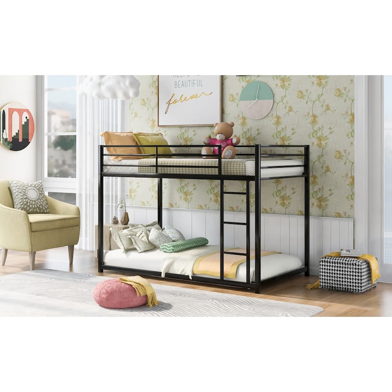 Metal Bunk Bed, Low Bunk Bed with Ladder