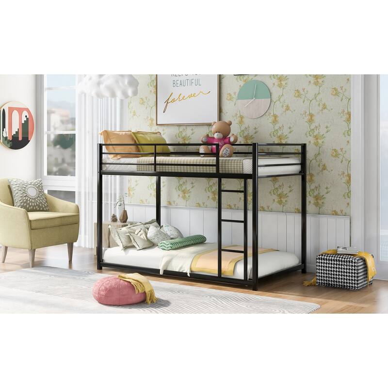 Twin over Twin Metal Bunk Bed, Low Bunk Bed with Ladder