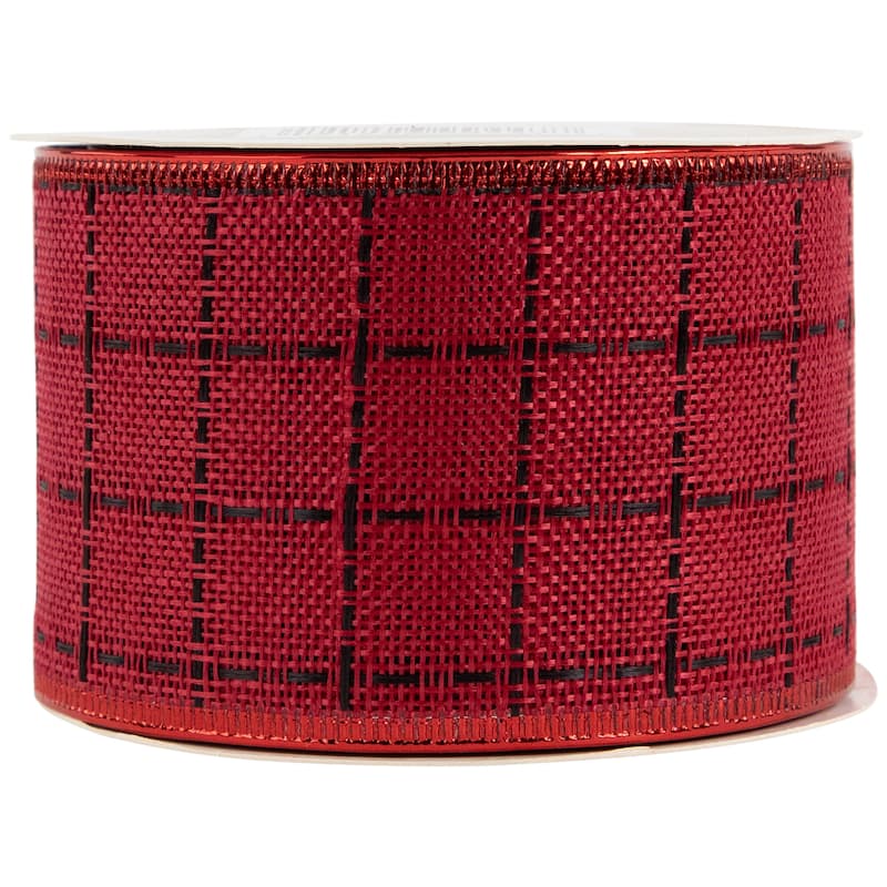 Red Square Wired Craft Christmas Ribbon 2.5" x 10 Yards
