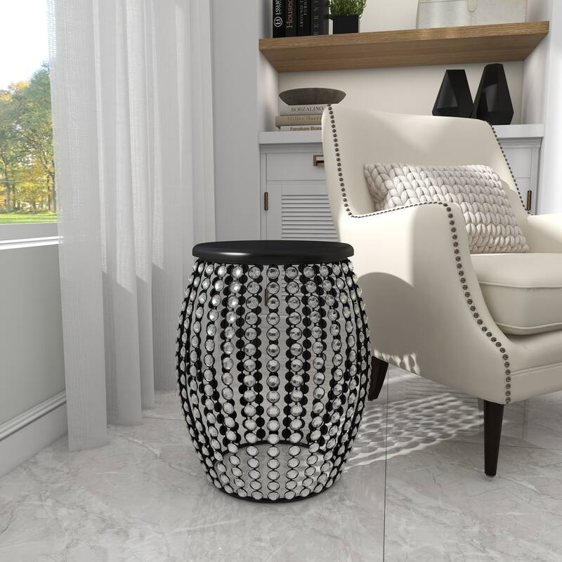 Metal Open Frame Accent Table with Crystal Embellishments - Gold or Black