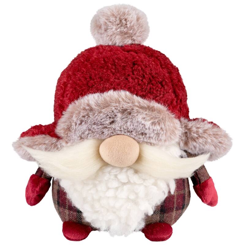 Plush Gnome Christmas Figure in Winter Trapper Hat - 7.75" - Maroon and Brown