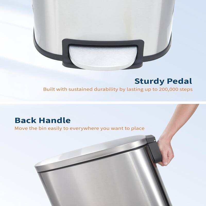 13-Gallon Slim Stainless Steel Trash Can with Soft-Close Lid - Narrow Design