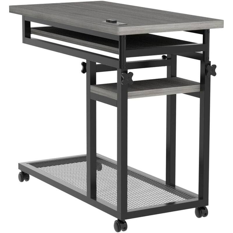 28"-39.3" Height Adjustable Portable Desk with Power Outlet & USB Ports -Grey