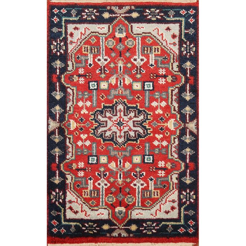 Geometric Kazak Indian Accent Rug Hand-Knotted Wool Carpet - 2'0"x 3'0"