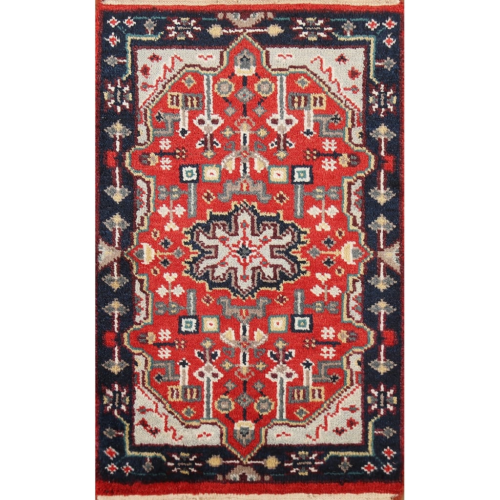Geometric Kazak Indian Accent Rug Hand-Knotted Wool Carpet - 2'0"x 3'0"