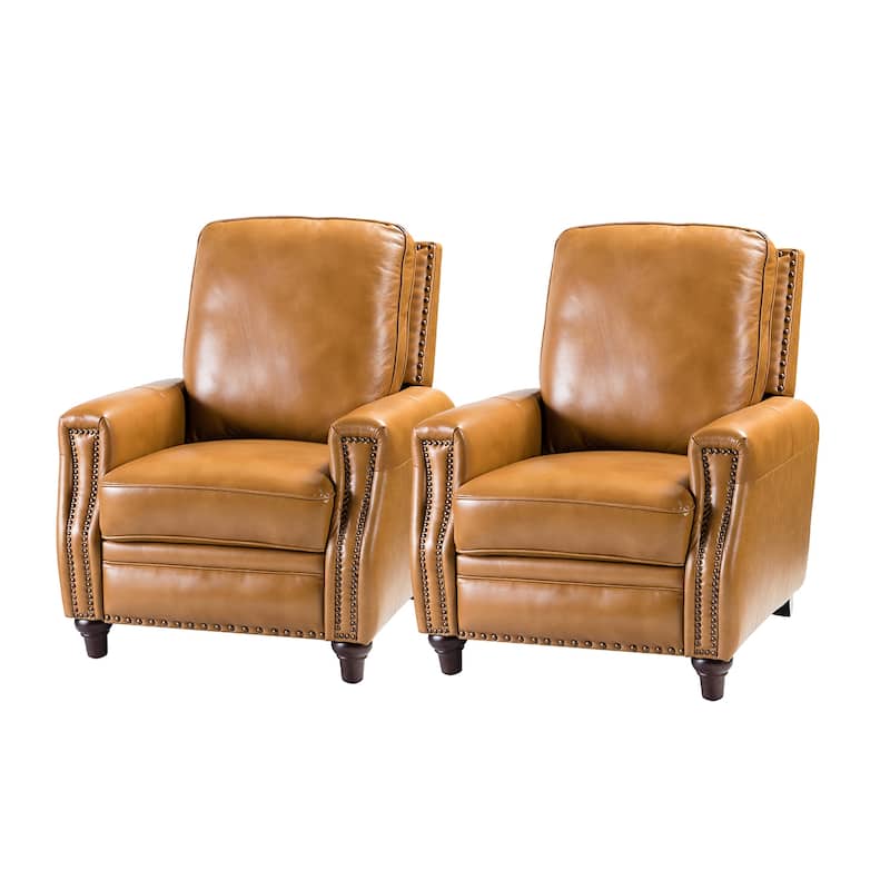 Cigar Mid-century Modern Genuine Leather Recliner with Nailhead Trim Set of 2 by HULALA HOME