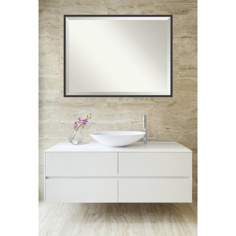 Stylish Black Narrow Beveled Wood Framed Bathroom Vanity Wall Mirror - Stylish Black Narrow