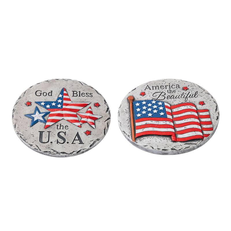 Glitzhome 4-Piece 10"D Patriotic/Americana Cement Flag and Stars Stepping Stone