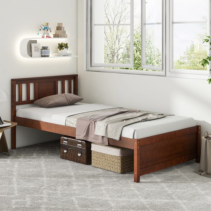 Gymax Twin/Full/Queen Size Bed Frame w/ Headboard Wood Slat Support No