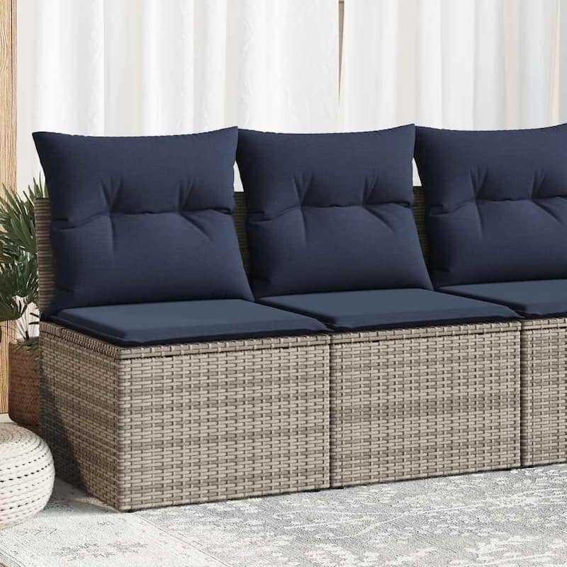 vidaXL Patio Sofa Set with Cushions Modular Sofas 2 Piece Poly Rattan Acacia - 21.7 x 24.4 x 27.2 - Grey  without storage