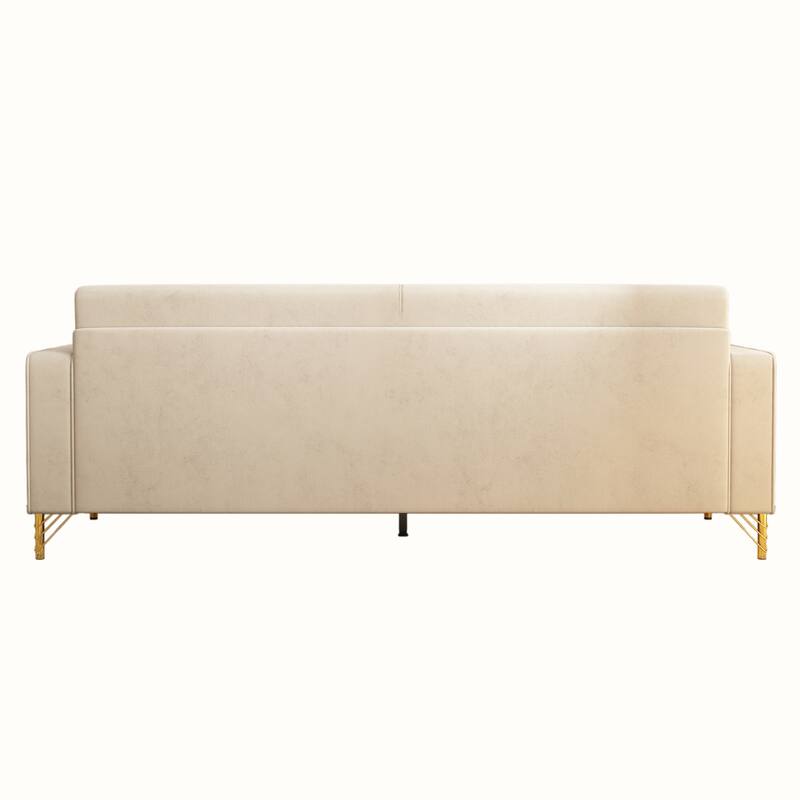 Roomfitters Mid-Century Modern Upholstered Sofa with Gold Metal Legs and Square Arms, Elegant Couch for Living Room