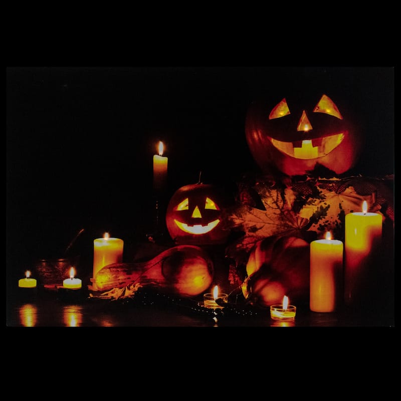 LED Lighted Jack-O-Lanterns and Leaves Halloween Canvas Wall Art 15.75" x 23.5"