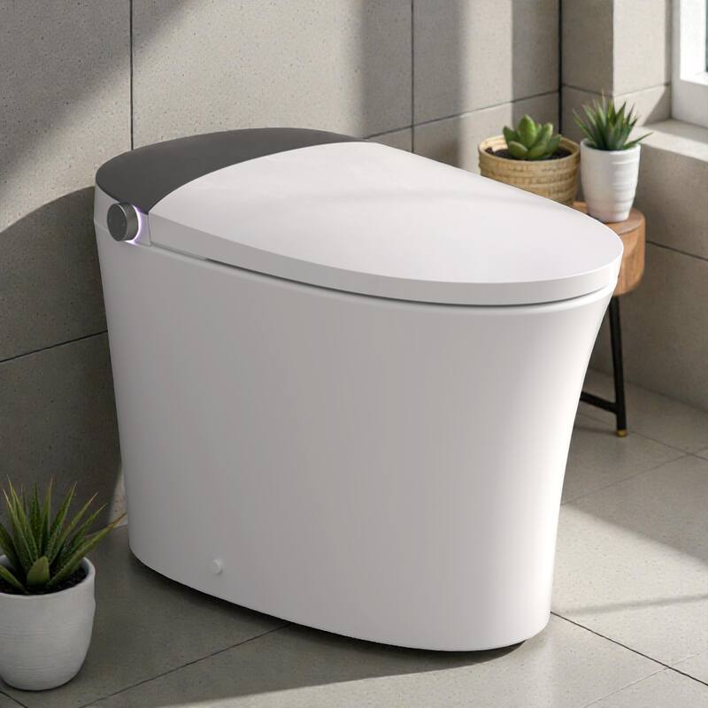 Elongated Smart Toilet with Bidet. ADA Comfort Height Heated Seat. MAP 1000g Flush. Warm Water. Dryer. Night Light