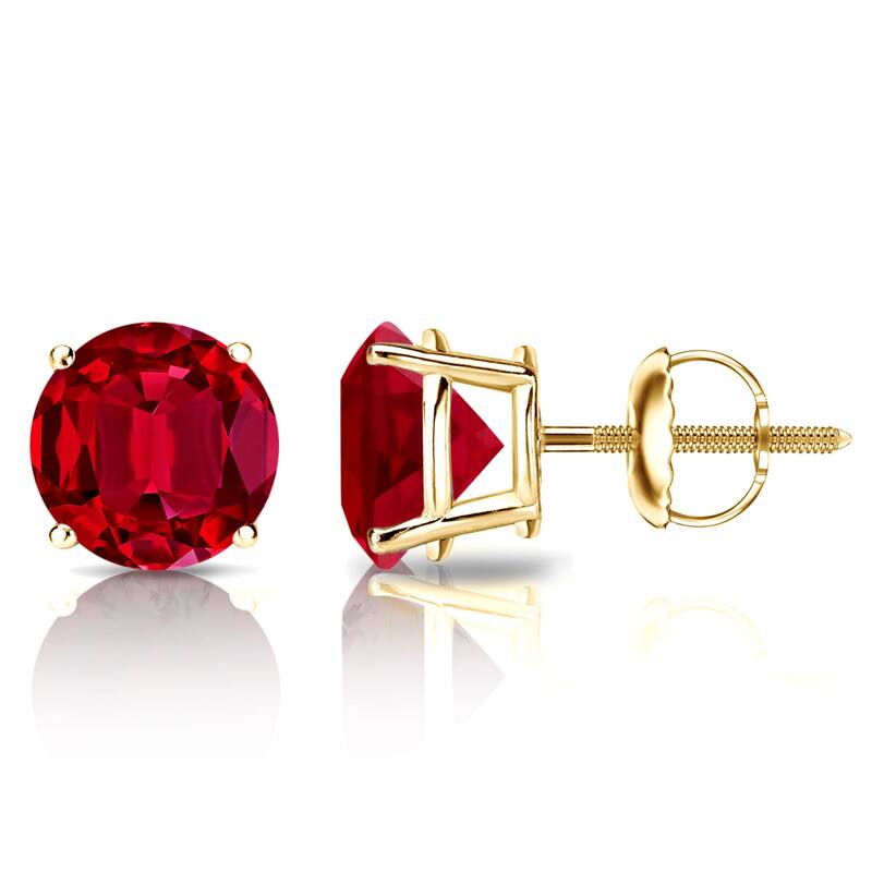 Auriya 14k Gold Lab Grown Gemstone Ruby Stud Earrings Round 0.25 to 5.00 ct. tw. 4-Prong Basket Screw-Back - 1.00ct tgw. - Yellow