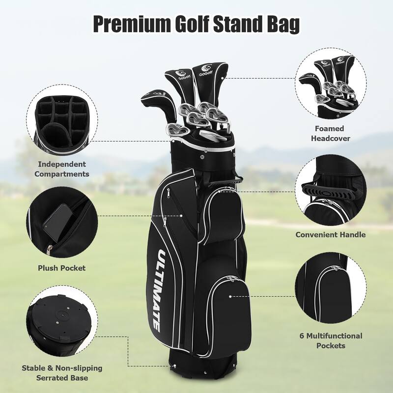Set 10 Pieces Golf Clubs Set includes Alloy Driver Red/Black/Pink