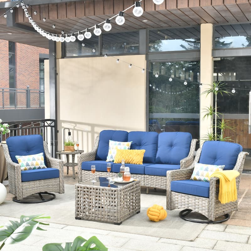 HOOOWOOO 5-piece Wicker Patio Conversation Set with Swivel Chair