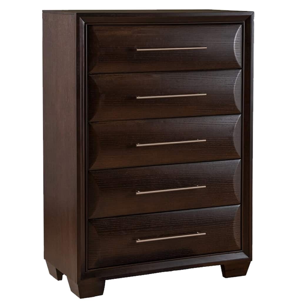 Nitz Tall Dresser Chest, 5 Drawers, Espresso Brown Solid Wood