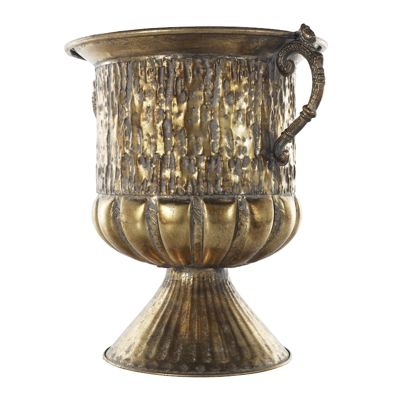Metal Urn Shaped Decorative Vase with Hammered Details - Gold - Roche River Decor