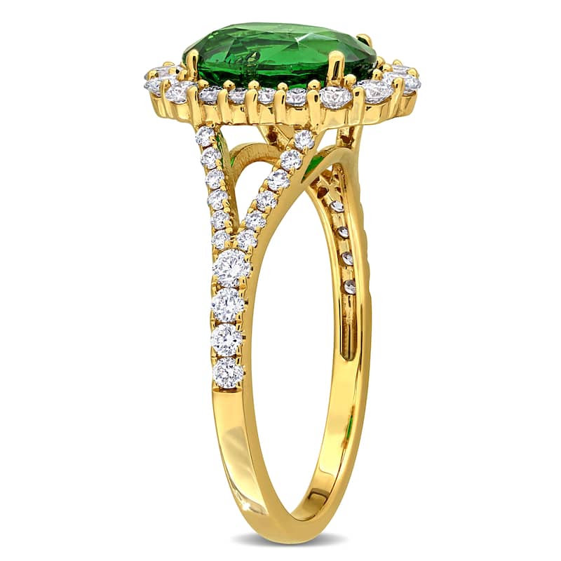 Miadora 2 5/8ct TGW Oval-Cut Tsavorite 5/8ct TDW Diamond Cocktail Split Shank Ring in 14k Yellow Gold