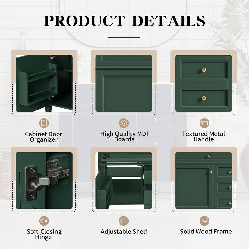 36 Inch Bathroom Vanity with Sink, Freestanding Cabinet with 2 Drawers, Tip-Out Drawer, Soft-Close Door & Resin Basin