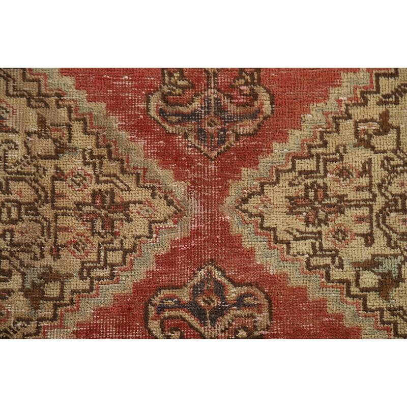 Geometric Tabriz Persian Vintage Runner Rug Handmade Wool Carpet - 2'4"x 8'6"
