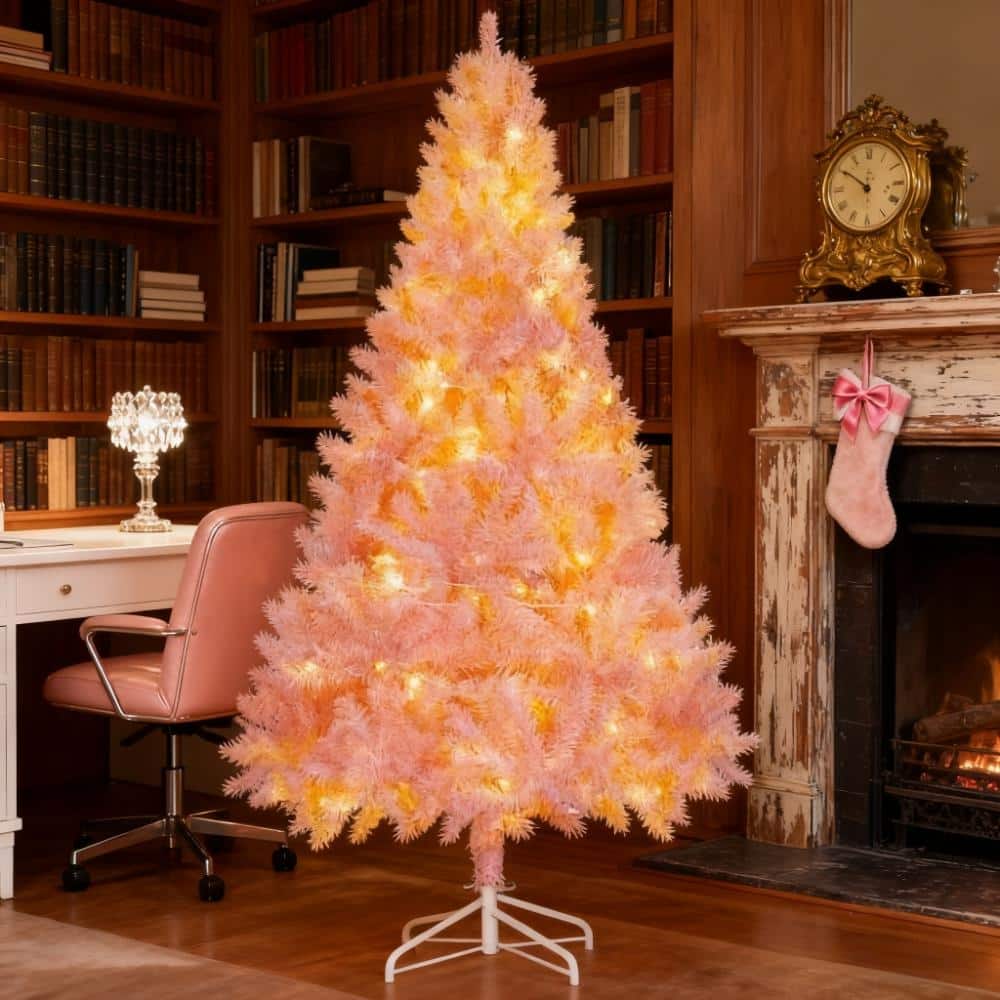 Artificial Christmas Tree with Realistic Branches,Warm White LED Lights and Tips - Pink