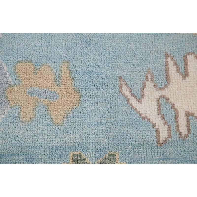 Light Blue Floral Oushak Rug Hand-Knotted Oriental Wool Carpet - 8'10"x 11'10"