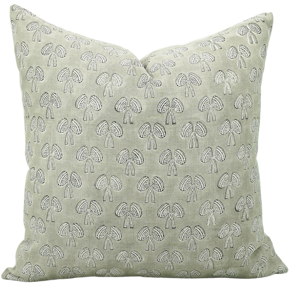 Linen Farmhouse Block print pillow Cover - Mushroom