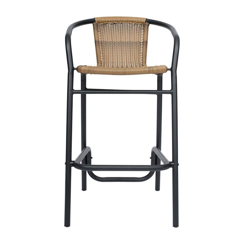 Commercial Indoor-Outdoor Rattan Restaurant Barstool with Aluminum Frame-Set of 2