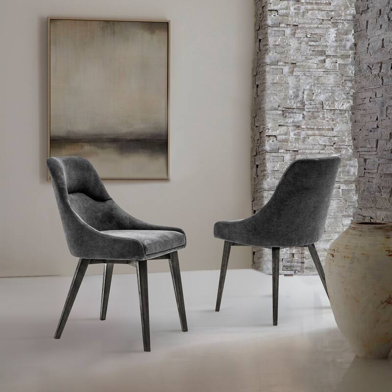 Lileth Modern River Gray Dining Chairs with Acacia Wood Legs - Set of 2 - N/A