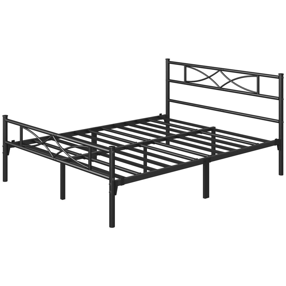 Metal Bed frame Platform Bed with Curved Design Headboard Queen