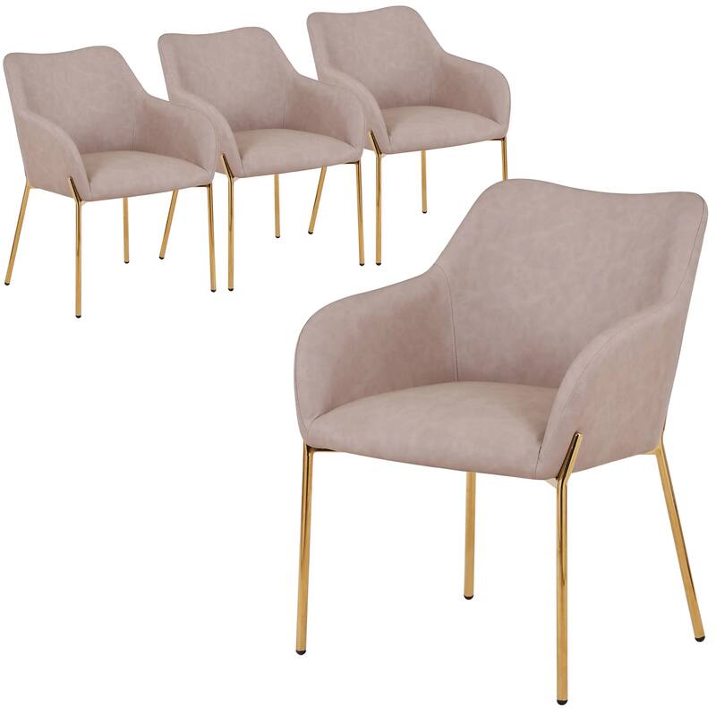 Zaire Upholstered Dining Chair in Velvet/Leather/Boucle with Gold Chrome Iron Set of 4 - Taupe