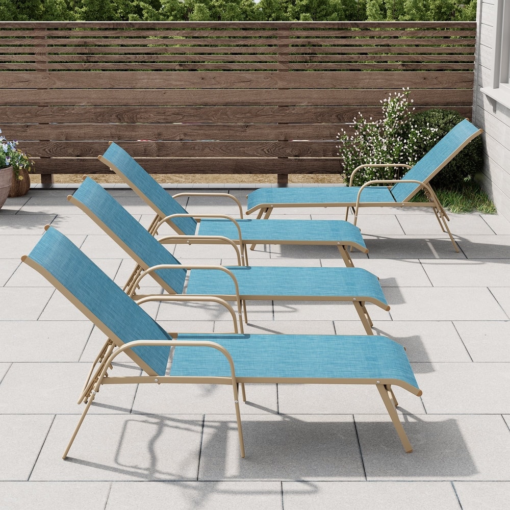 Outdoor Aluminum Chaise Lounges Chair with Adjustable Backrest Set of 4
