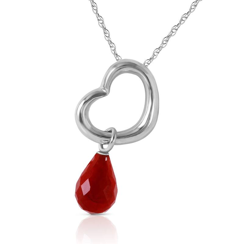 3.30 Carat 14K Solid Gold Heart Necklace w/ Dangling Natural Ruby