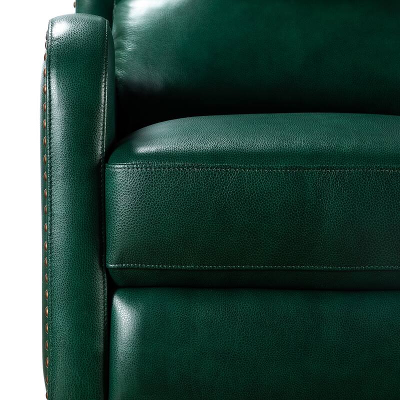 Brigida Cigar Genuine Leather Pushback Recliner with Nailhead Trim by HULALA HOME