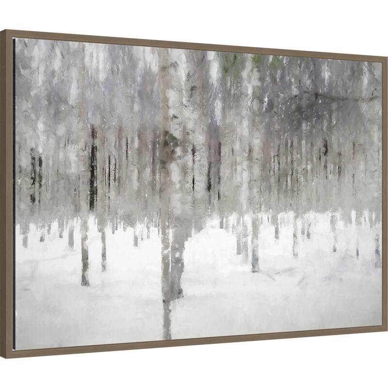 Birches In Fog by Kim Curinga Framed Canvas Wall Art Print - Sylvie Dark Gold