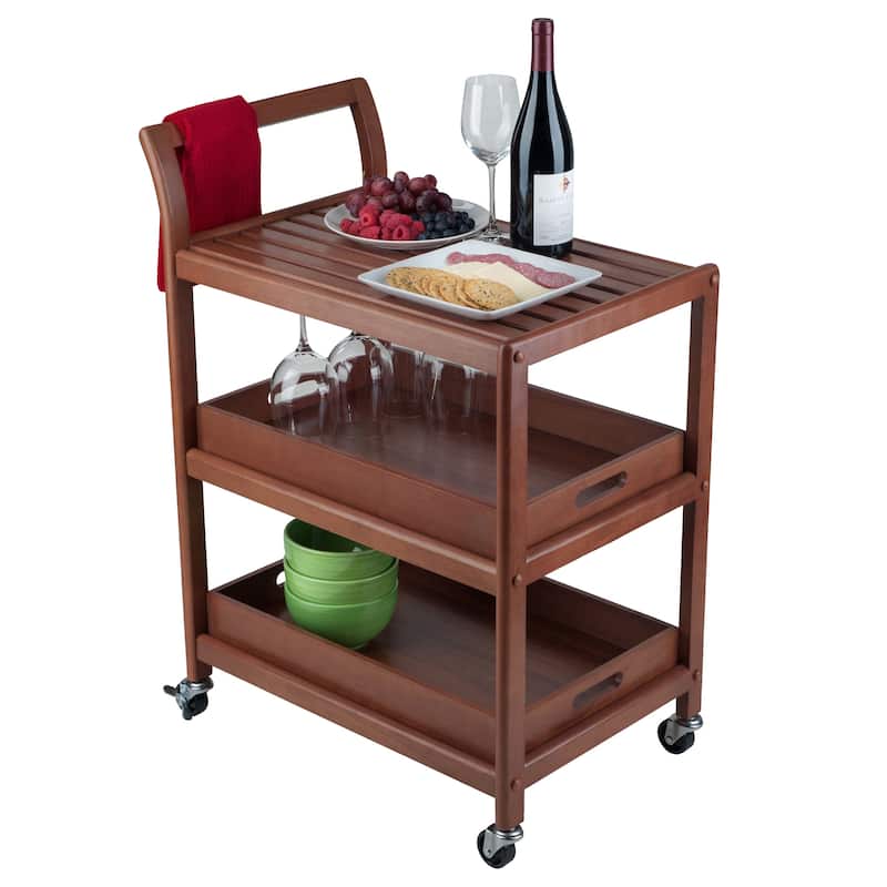 Albert 3-Tier Entertainment Cart, Walnut - 24.8 x 15.98 x 33.27 inches