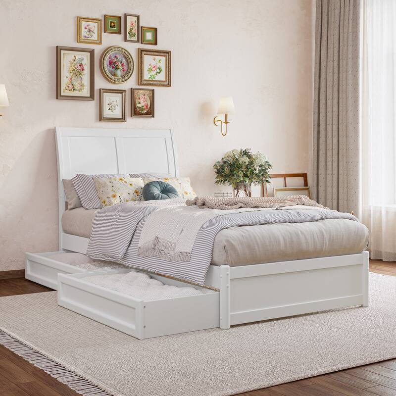 Andorra Platform Bed with Panel Footboard and Storage Drawers - White - Twin XL