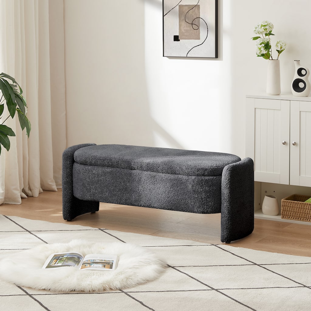 Oval 3D Lamb Fleece Fabric Storage Bench