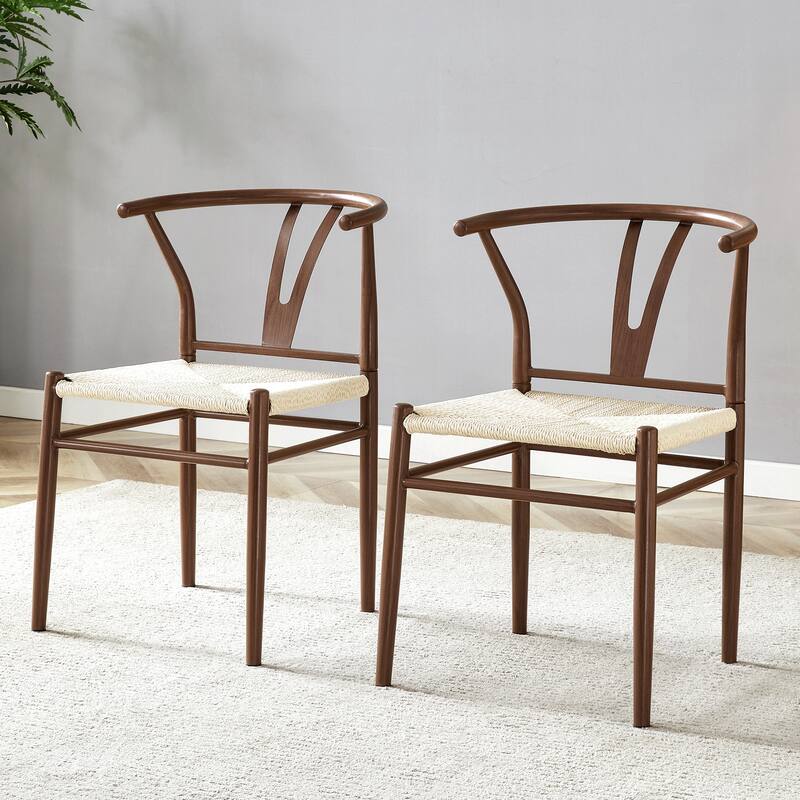 Y-shaped Medieval Style Armchair for Dining Table, Woven Seat (Set of 4)