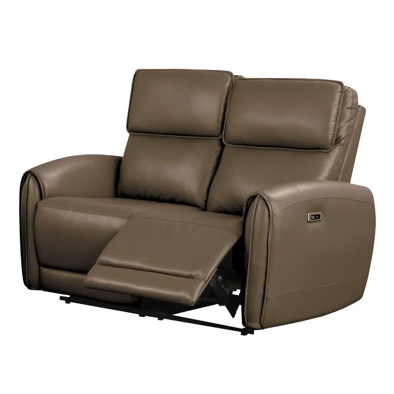 Sily Power Reclining Loveseat, Light Brown Faux Leather, 57 Inch, USB