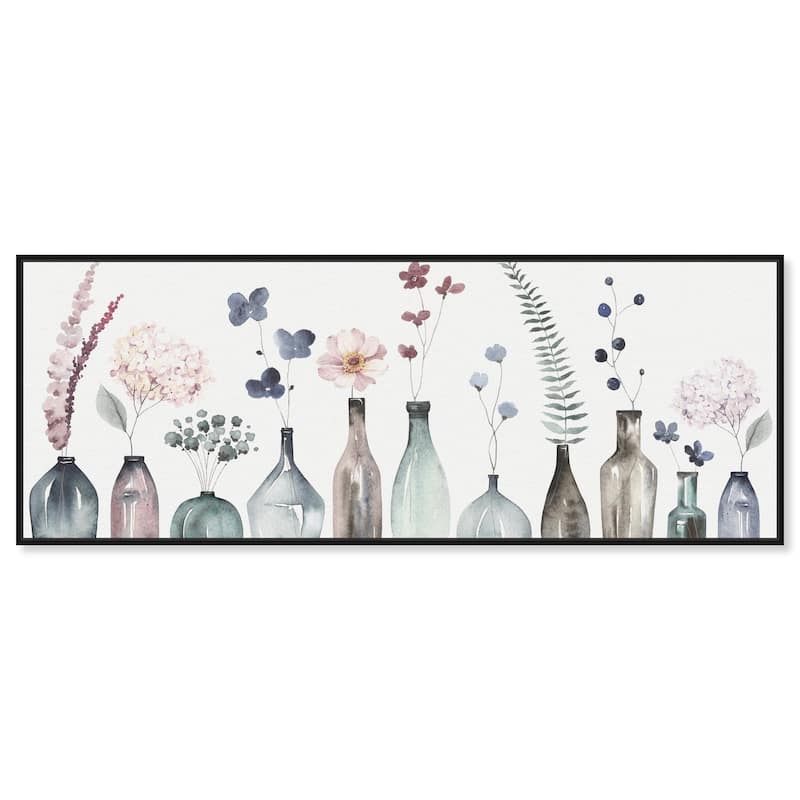 Perfect Indigo Florals Panoramic Canvas by Art Remedy - Black - 54" x 20"