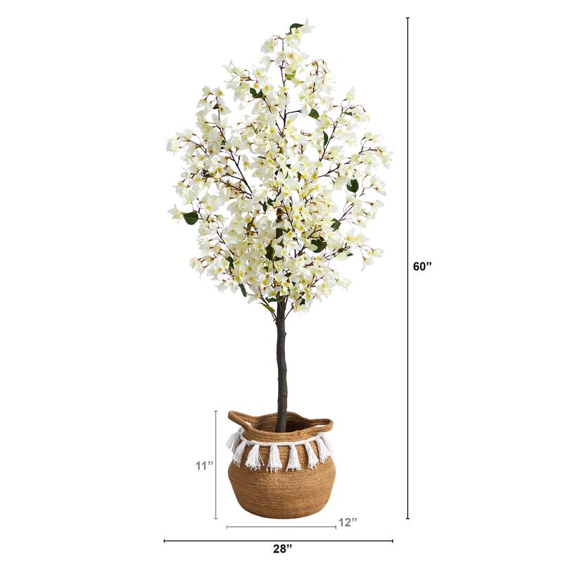 5' Artificial Bougainvillea Tree with Handmade Jute & Cotton Basket with Tassels