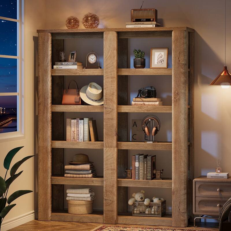 6-Tier Tall Bookshelf, 55-Inch Wide Farmhouse Bookcase Shelving Unit