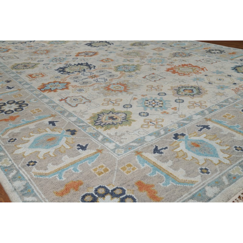 Oushak Indian Area Rug Handmade Beige Wool Carpet - 9'0" x 12'1" - 9'0" x 12'1" - Ivory/Beige