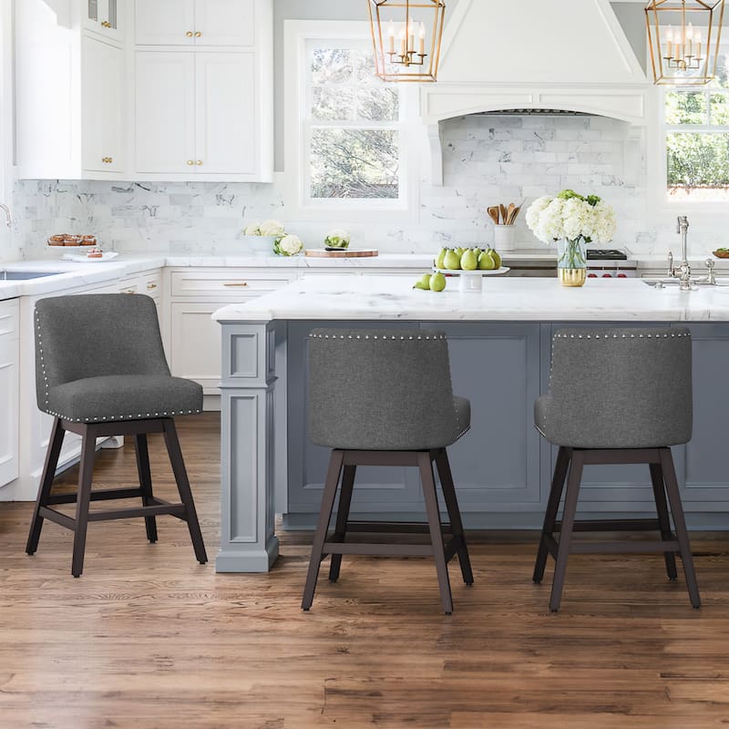 26 in. Counter Height Bar Stools Upholstered Wood Frame Swivel Bar Stool with Farbic Seat Set of 3 - 19.6"D x 19.6"W x 37"H