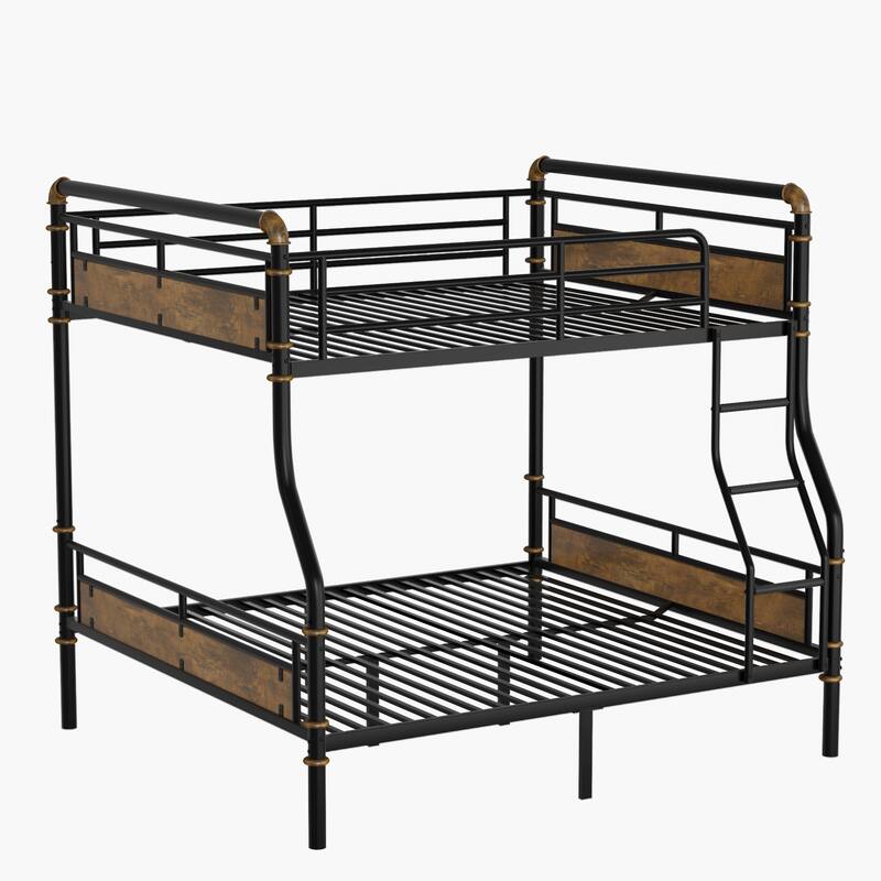 Full XL Over Queen Bunk Bed with Convertible Design 15.9" Safety Rails & 600lb Capacity