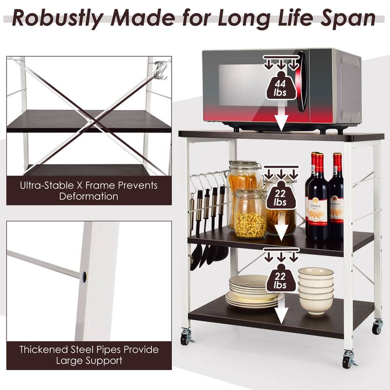 Costway 3-Tier Kitchen Baker's Rack Microwave Oven Storage Cart w/ - See details