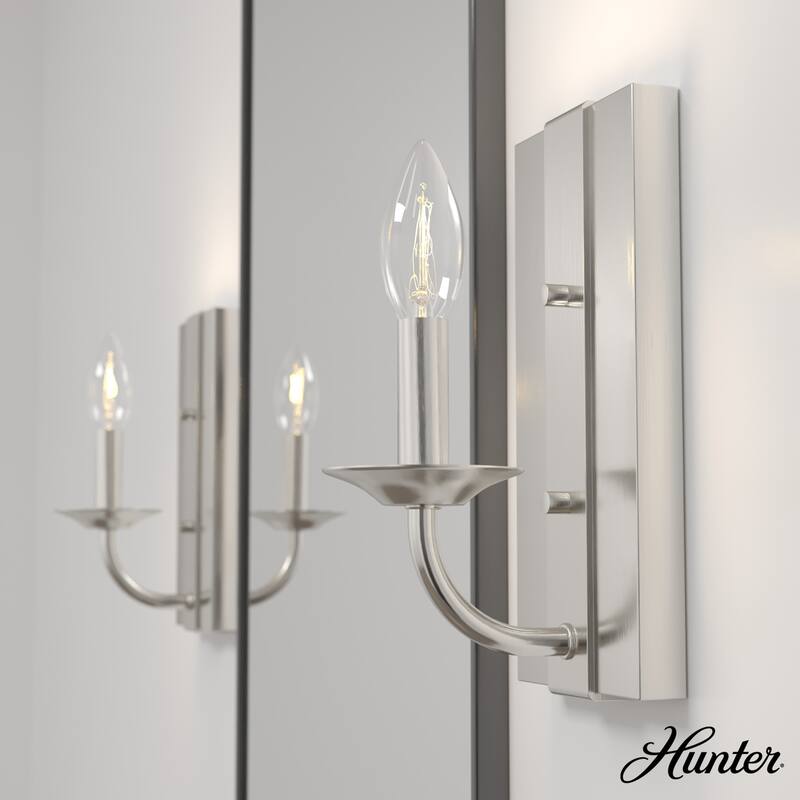 Hunter Perch Point 1 Light Wall Sconce - Hallway, Bath, Bedroom - Candle, Rustic, Industrial - Damp Rated! - Brushed Nickel